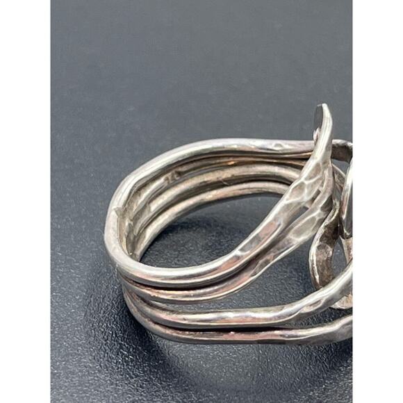 Sterling Silver 925 Artisan Hammered Loop Wrap Organic Shaped Bypass Ring Sz 8 - Picture 12 of 14